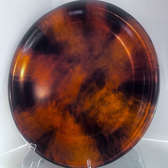 Vtg Marbled Serving Tray Amber & Black Swirl TurtoiseShell Design 17" Diameter - Picture 3 of 5